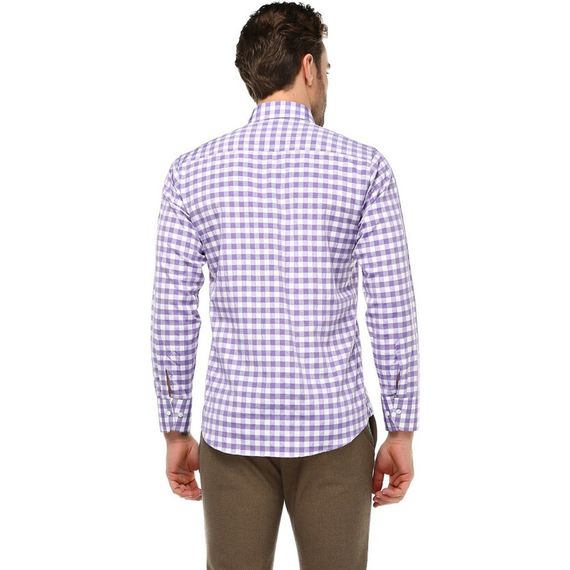 Men's Slim Fit Lilac Striped Long Sleeve Shirt - photo 4