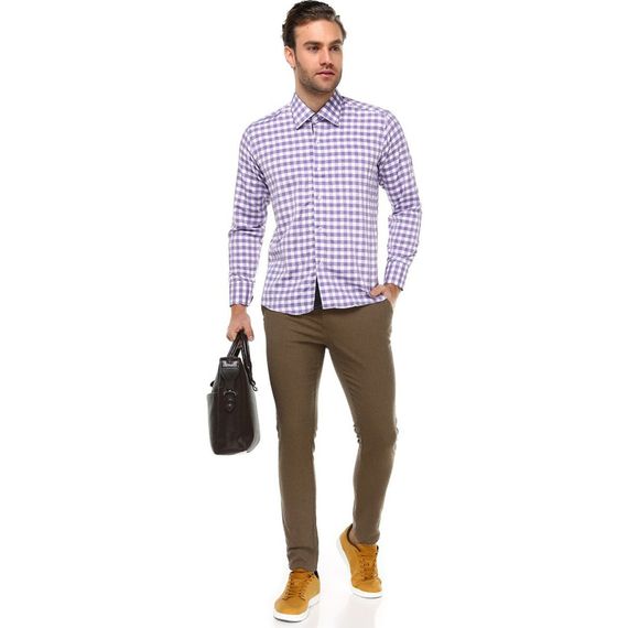 Men's Slim Fit Lilac Striped Long Sleeve Shirt - photo 3