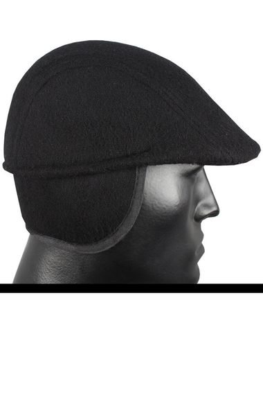 Men's Cap Cashmere Wool Black Winter Ear Hat - photo 2