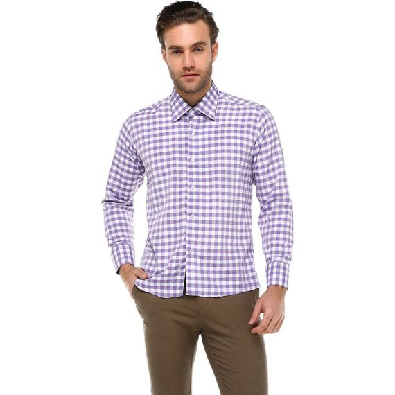 Men's Slim Fit Lilac Striped Long Sleeve Shirt - photo 1