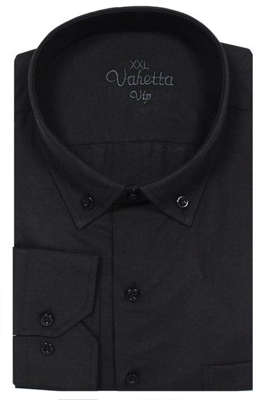 Varetta Men's Black Plus Size Collar Buttoned Long Sleeved Straight Shirt - photo 2