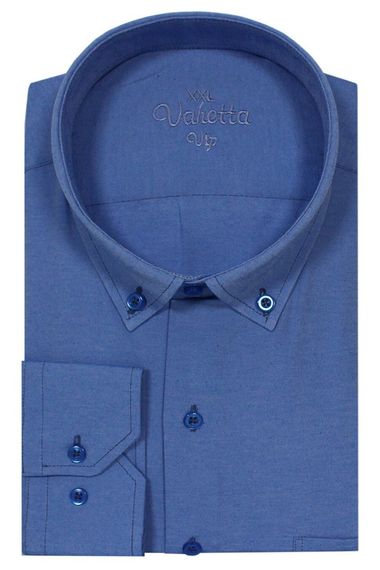 Varetta Men's Dark Blue Large Size Collar Buttoned Long Sleeved Straight Shirt - photo 3