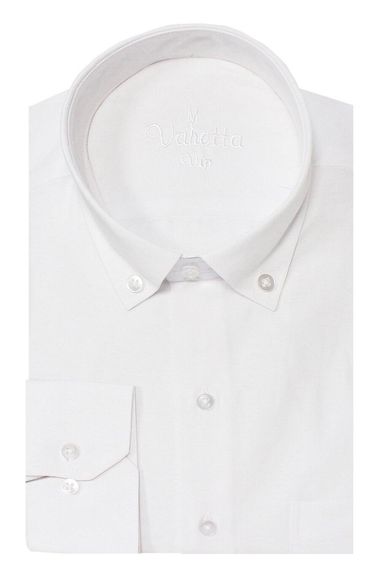 Men's White Large Size Collar Buttoned Long Sleeve Plain Classic Men's Shirt