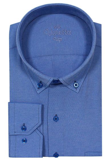 Varetta Men's Dark Blue Large Size Collar Buttoned Long Sleeved Straight Shirt - photo 1