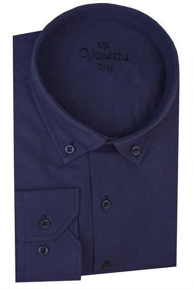 Men's Navy Blue Large Size Collar Buttoned Long Sleeve Plain Classic Men's Shirt - photo 1