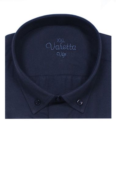 Men's Navy Blue Large Size Collar Buttoned Long Sleeve Plain Classic Men's Shirt - photo 3