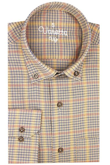 Men's Yellow Brown Classic Cut Checkered Collar Buttoned Single Pocket Long Sleeve Shirt - photo 2