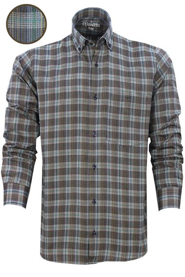 Men's Blue Green Classic Cut Checked Collar Buttoned Single Pocket Long Sleeve Shirt - photo 1