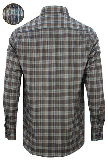 Men's Blue Green Classic Cut Checked Collar Buttoned Single Pocket Long Sleeve Shirt - photo 4