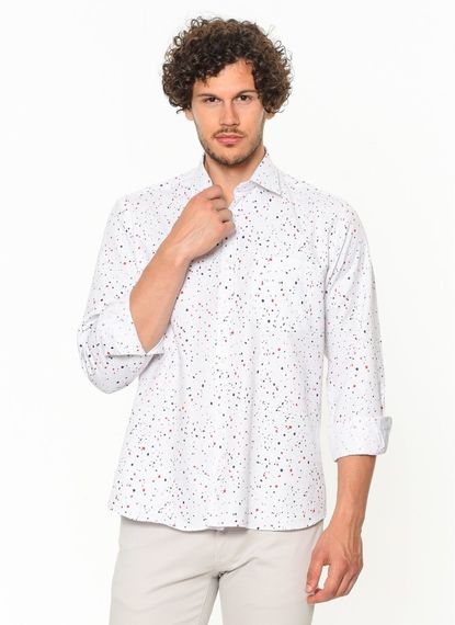 Men's White Printed Classic Cut Long Sleeve One Pocket Shirt - photo 1