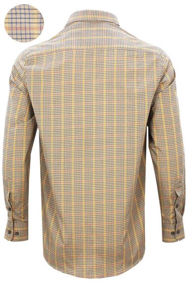 Men's Yellow Brown Classic Cut Checkered Collar Buttoned Single Pocket Long Sleeve Shirt - photo 4