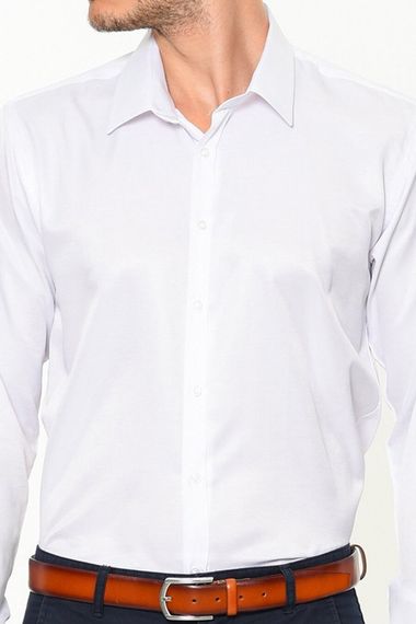 Men's White Straight Slim Fit Long Sleeve Shirt - photo 2