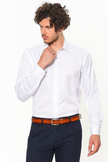 Men's White Straight Slim Fit Long Sleeve Shirt - photo 1