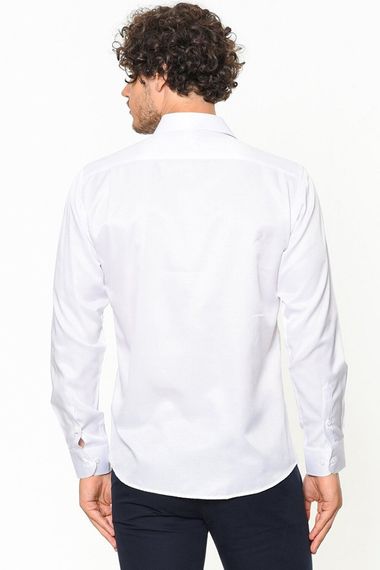 Men's White Straight Slim Fit Long Sleeve Shirt - photo 4