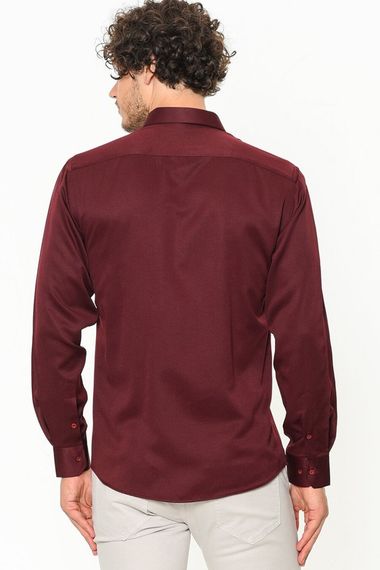 Men's Burgundy Straight Slim Fit Long Sleeve Shirt - photo 4