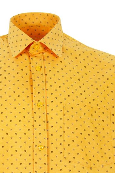 Men's Yellow Printed Classic Cut Long Sleeve One Pocket Shirt - photo 2