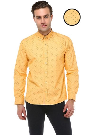 Varetta Men's Gold Printed Slim Fit Long Sleeve Shirt - photo 1