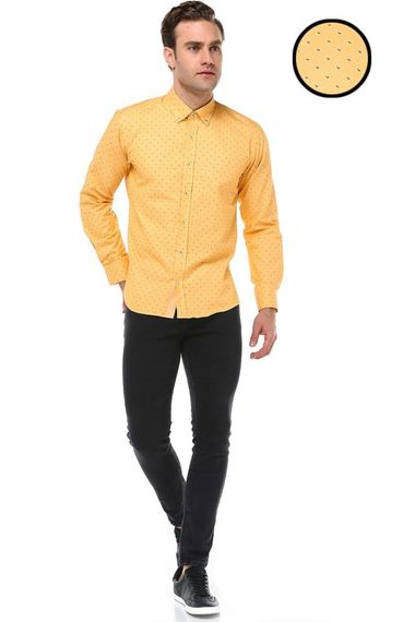 Varetta Men's Gold Printed Slim Fit Long Sleeve Shirt - photo 2