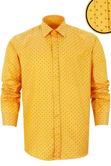 Men's Yellow Printed Classic Cut Long Sleeve One Pocket Shirt - photo 3