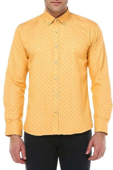 Varetta Men's Gold Printed Slim Fit Long Sleeve Shirt - photo 3