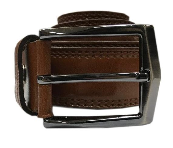 Varetta Men's Dark Brown Stitched Pattern Leather Belt