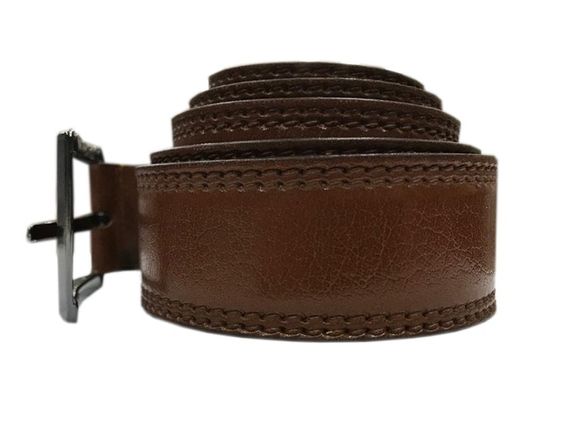 Varetta Men's Dark Brown Stitched Pattern Leather Belt