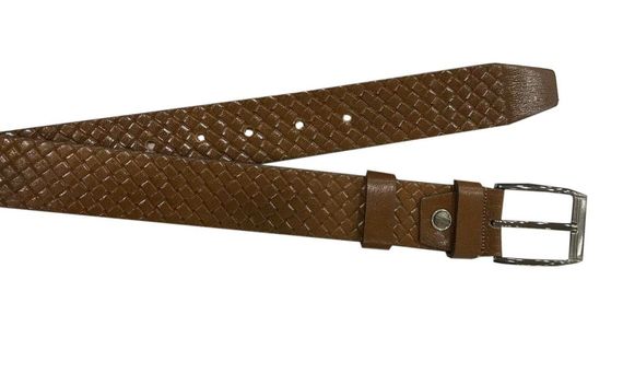 Varetta Men's Tan Cross Pattern Leather Belt - photo 2