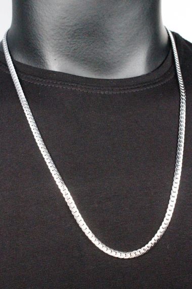 Men's Gray Silver Steel Chain Necklace