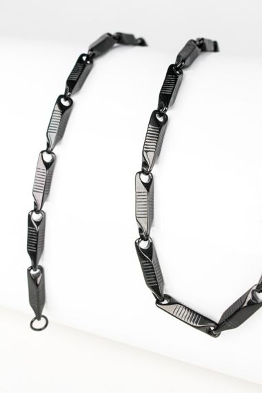 Men's Black Silver Steel Chain Necklace - photo 2