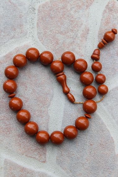 Men's Wrist Size Brown Powder Amber Rosary Boxed - photo 3