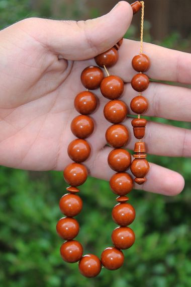 Men's Wrist Size Brown Powder Amber Rosary Boxed - photo 1