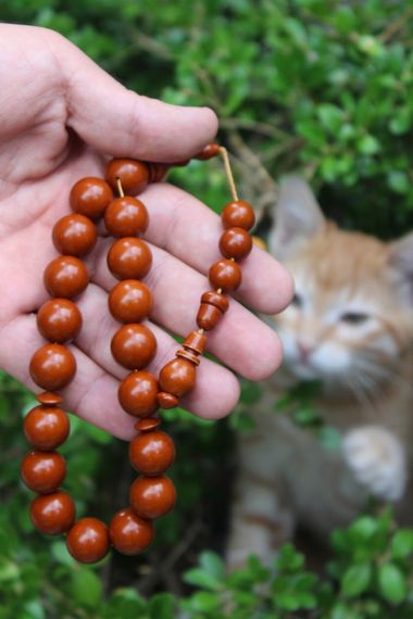 Men's Wrist Size Brown Powder Amber Rosary Boxed - photo 2