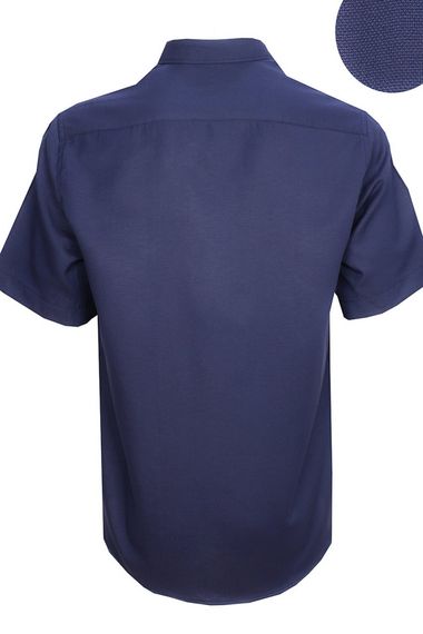 Men's Navy Blue Short Sleeve Classic Cut Collar Buttoned Cotton Satin Shirt - photo 4