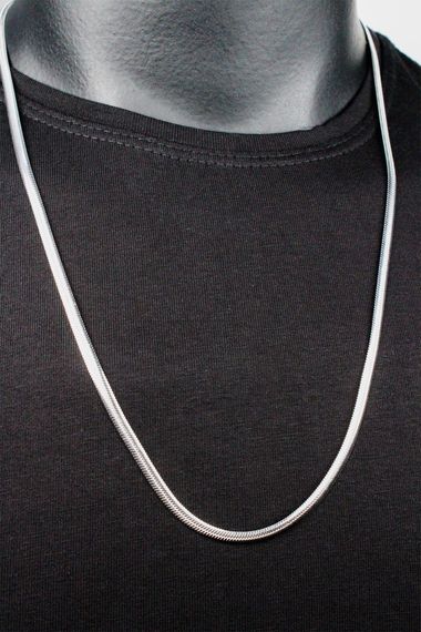 Men's Light Gray Silver Steel Chain Necklace - photo 1