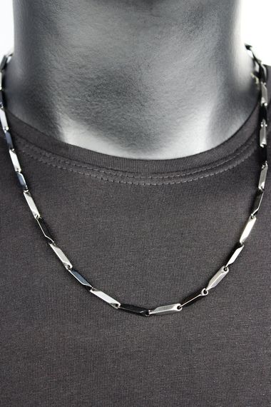 Men's Black Gray Silver Steel Chain Necklace - photo 1