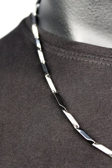 Men's Black Gray Silver Steel Chain Necklace - photo 2