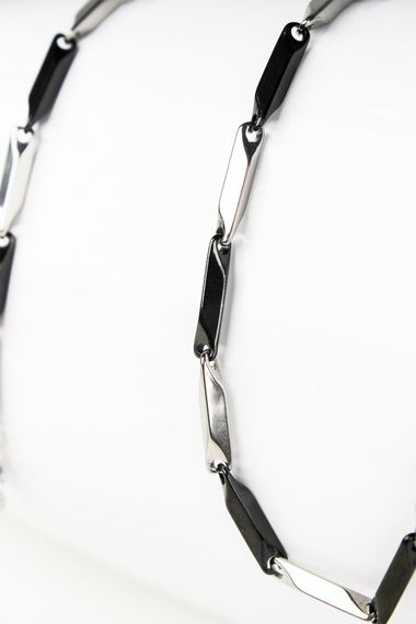 Men's Black Gray Silver Steel Chain Necklace - photo 3