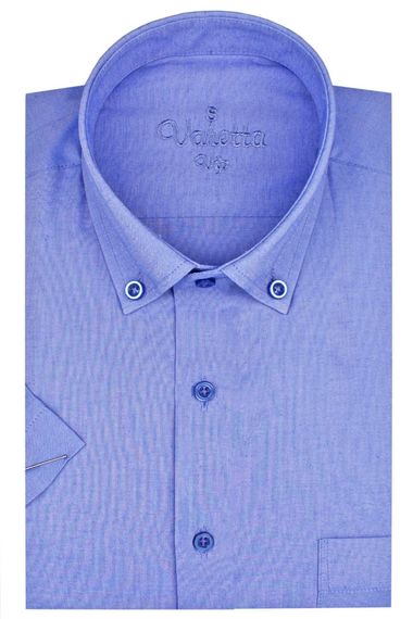 Men's Lord Blue Short Sleeve Classic Cut Collar Buttoned Cotton Satin Shirt - photo 1