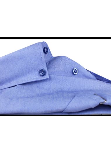 Men's Lord Blue Short Sleeve Classic Cut Collar Buttoned Cotton Satin Shirt - photo 2