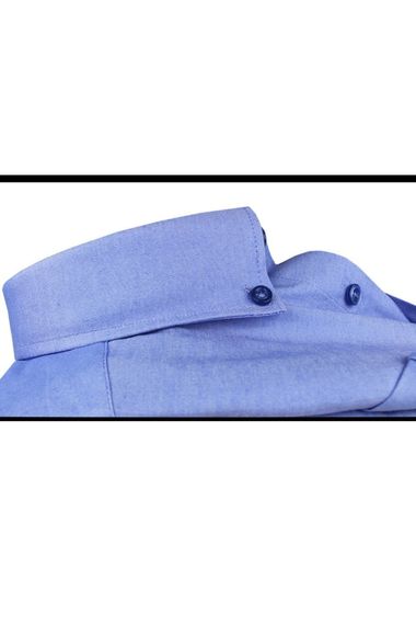 Men's Lord Blue Short Sleeve Classic Cut Collar Buttoned Cotton Satin Shirt - photo 4