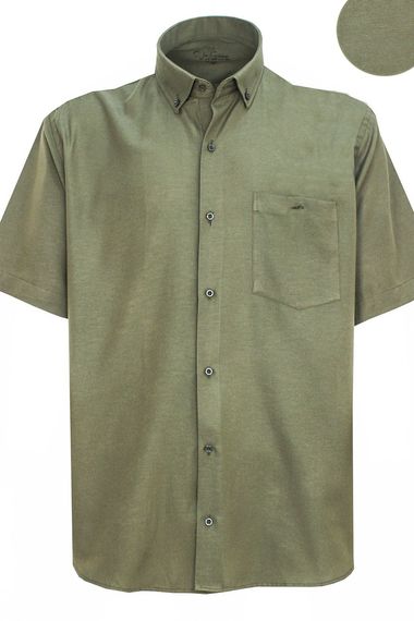 Men's Green Short Sleeve Plus Size Cotton Satin Shirt - photo 2