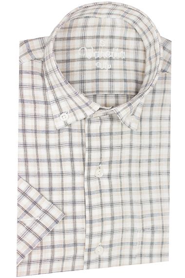 Men's White-Tank Classic Cut Buttoned Collar Checked Short Sleeve Shirt - photo 1