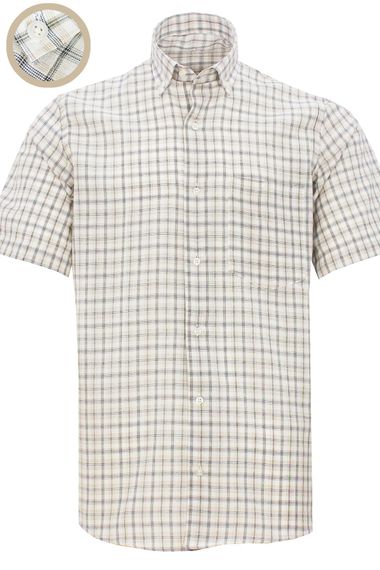 Men's White-Tank Classic Cut Buttoned Collar Checked Short Sleeve Shirt - photo 2