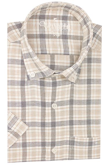 Men's White-Cream Classic Cut Buttoned Collar Checked Short Sleeve Shirt - photo 1