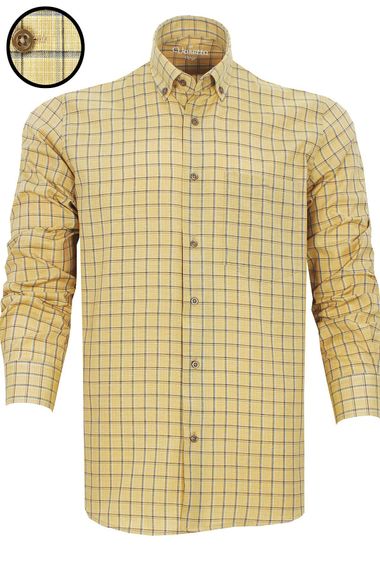 Varetta Men's Checked Mustard Long Sleeve Classic Cut Collar Buttoned Shirt - photo 1