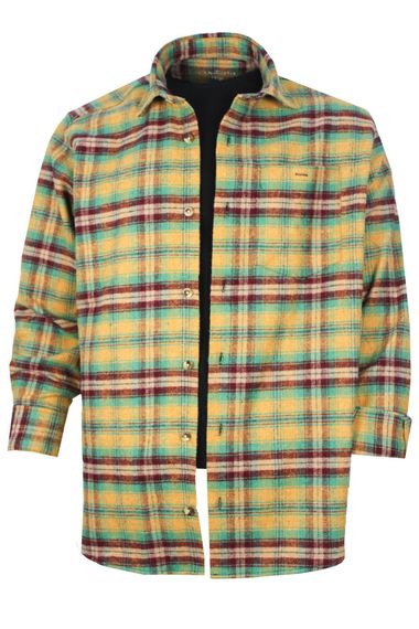 Men's Gold Green Lumberjack Check Plaid Classic Cut Single Pocket Shirt - photo 1