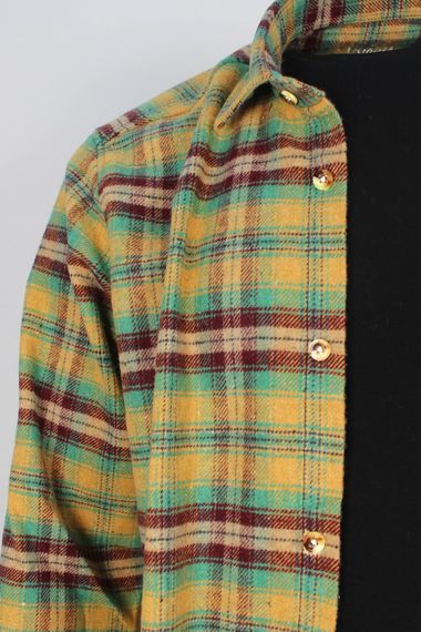 Men's Gold Green Lumberjack Check Plaid Classic Cut Single Pocket Shirt - photo 2