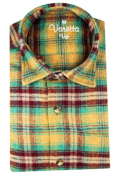 Men's Gold Green Lumberjack Check Plaid Classic Cut Single Pocket Shirt - photo 4