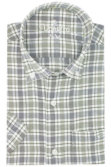 Men's White-Green Classic Cut Buttoned Collar Check Short Sleeve Shirt - photo 1