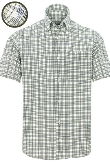 Men's White-Green Classic Cut Buttoned Collar Check Short Sleeve Shirt - photo 2